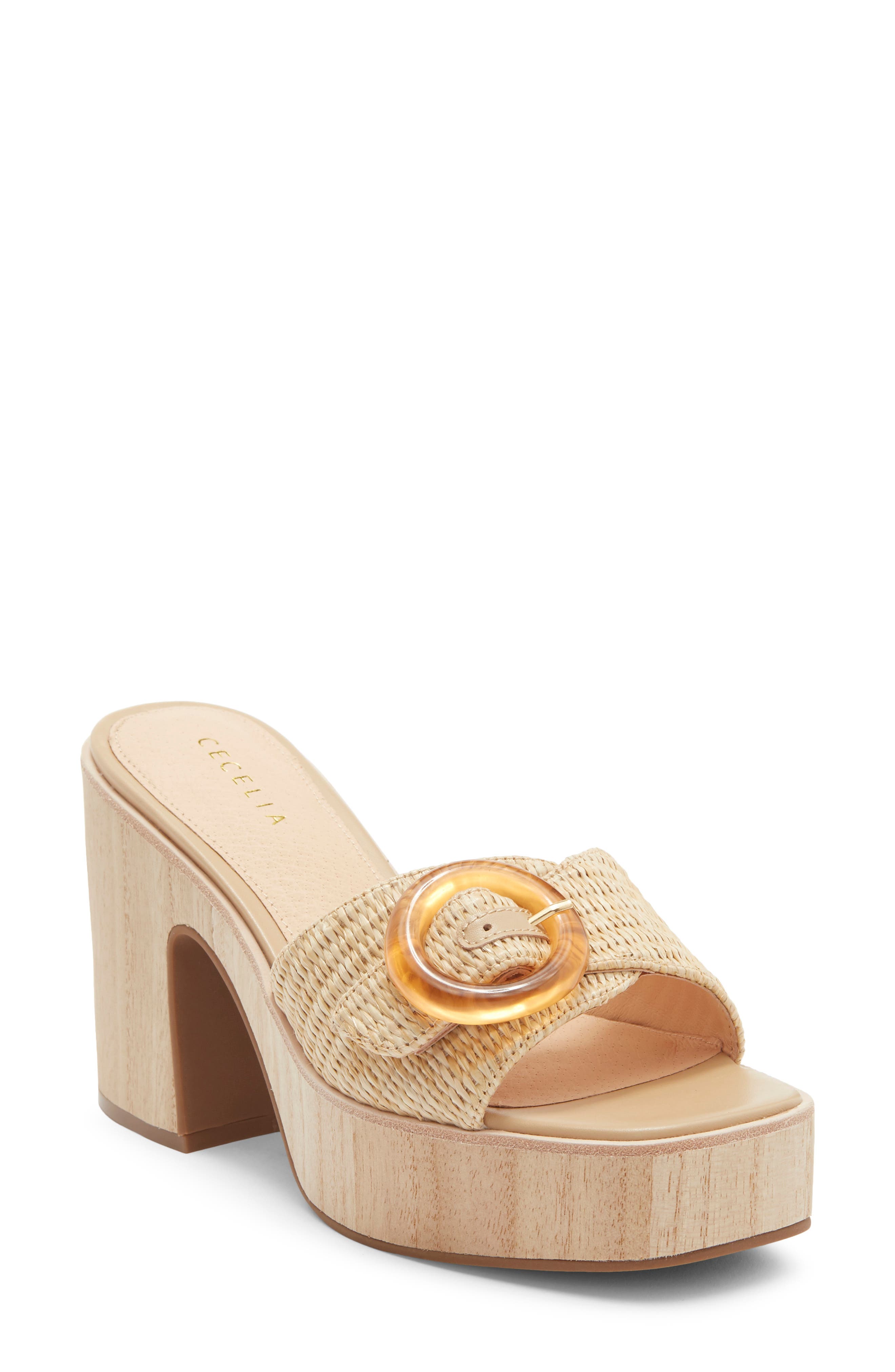 Cecelia New York Charlie Buckle Platform Slide Sandal, Main, color, Tea