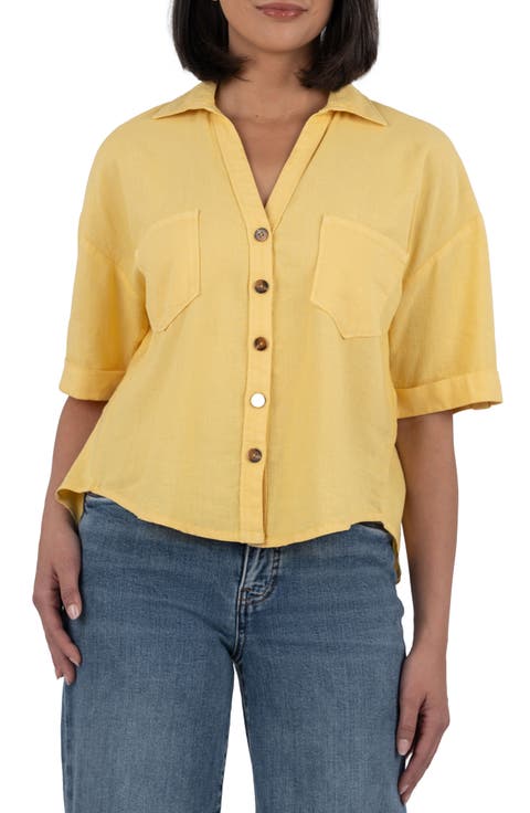 Breland Boxy Linen Blend Button-Up Shirt