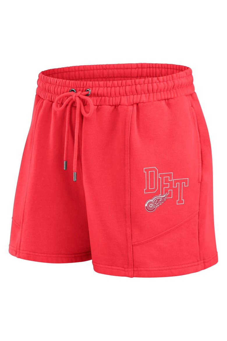 Women's WEAR by Erin Andrews Red Detroit Red Wings Washed Fleece Sweatshirt & Shorts Lounge Set, Alternate, color, Red