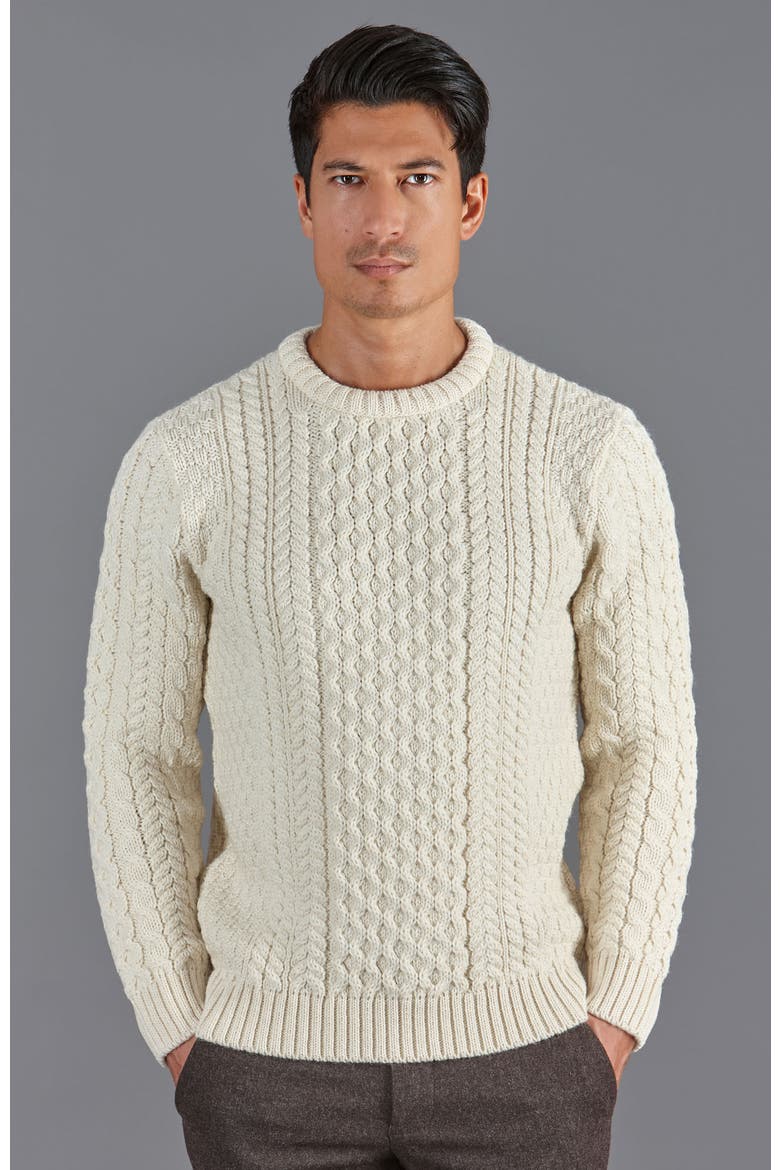 Fisherman's British Wool Cable Sweater, Alternate, color, Ecru