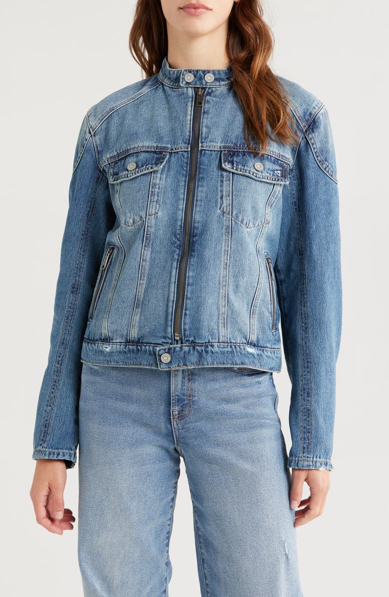 HIDDEN JEANS Denim Moto Jacket, Alternate, color, Medium Wash