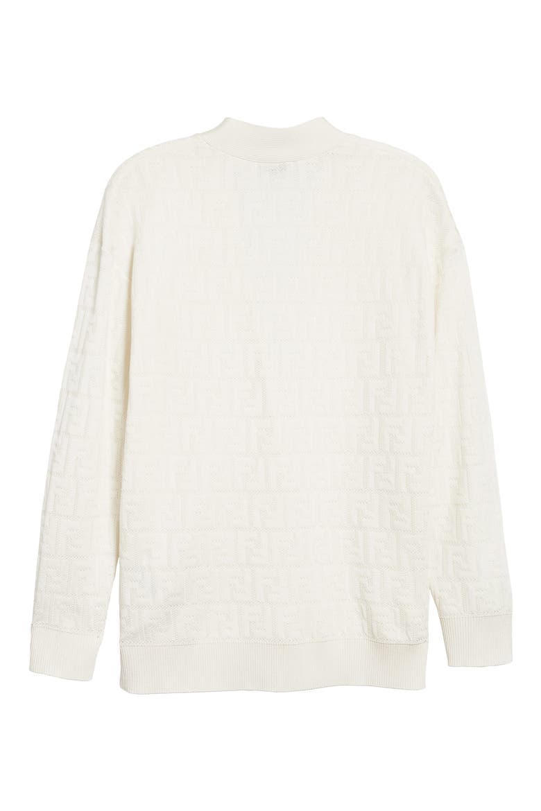 Tonal Logo Jacquard Cardigan, Alternate, color, WHITE