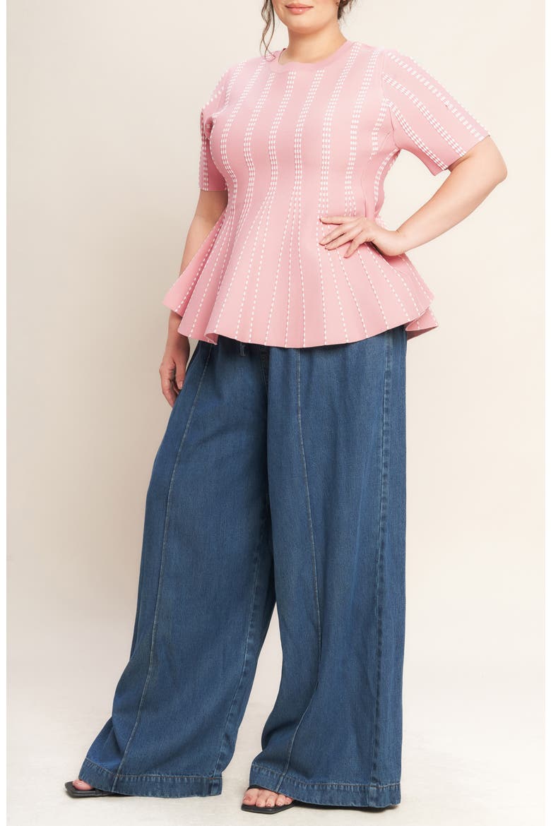 Peplum Sweater Top, Alternate, color, PINK/ WHITE