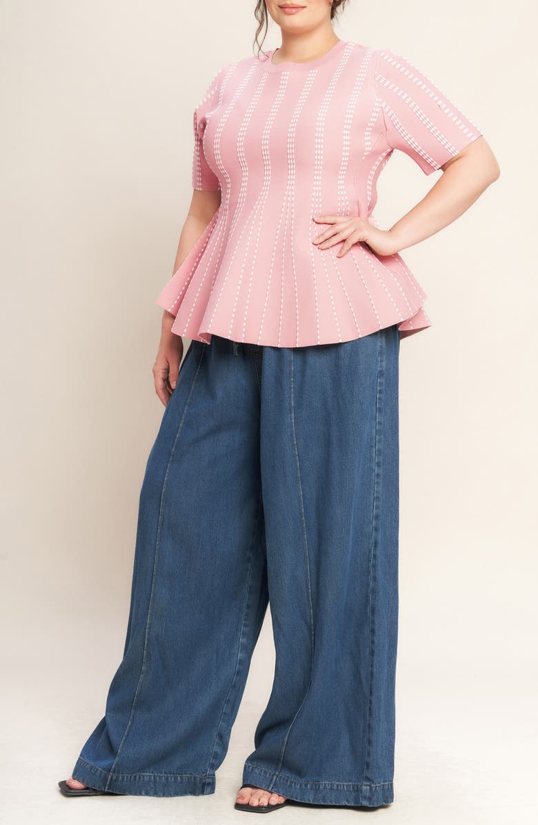 FLYING TOMATO Peplum Sweater Top, Alternate, color, Pink/ White