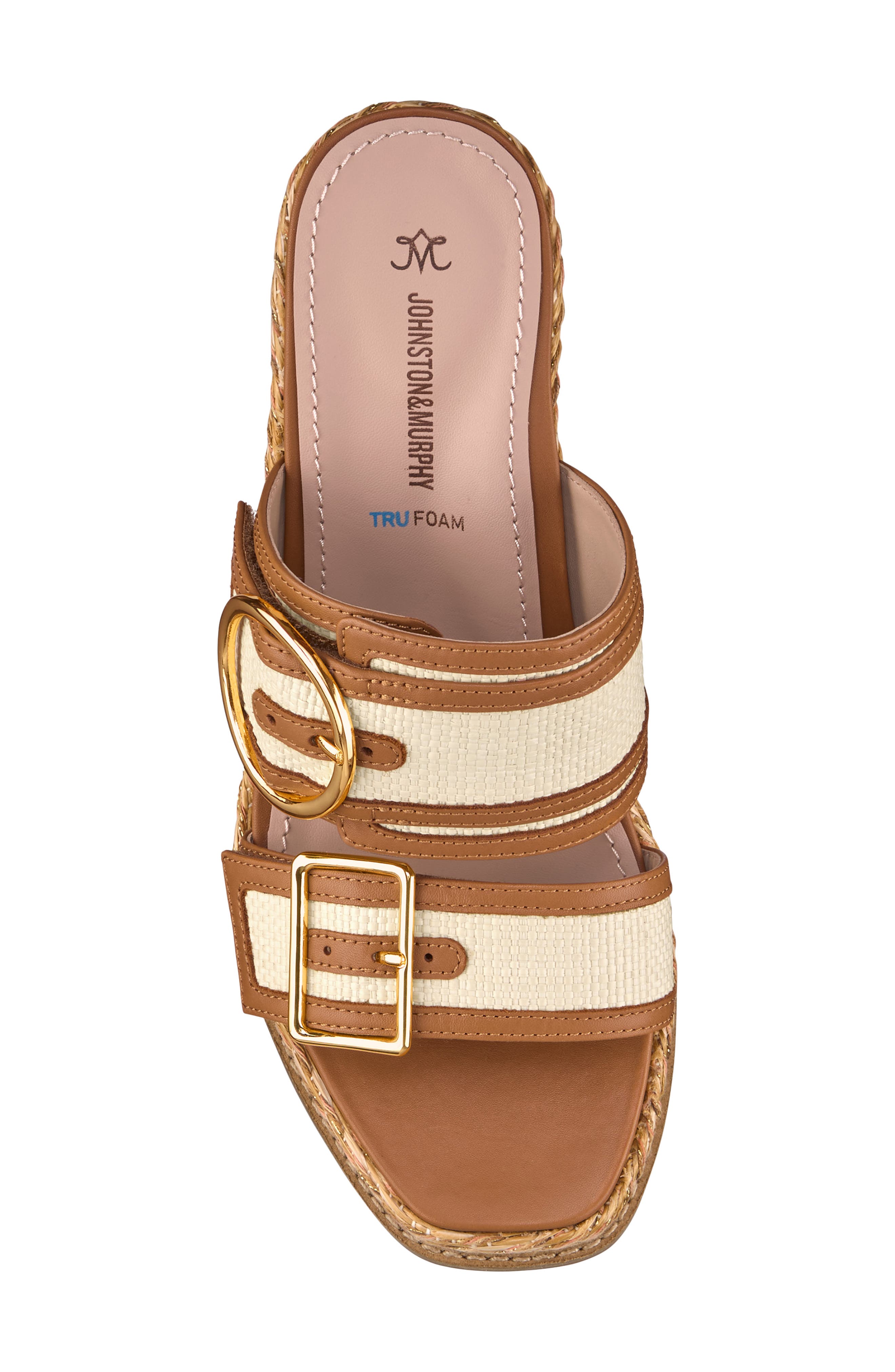 Johnston & Murphy Mallory Double Buckle Platform Wedge Sandal, Alternate, color, Natural Raffia