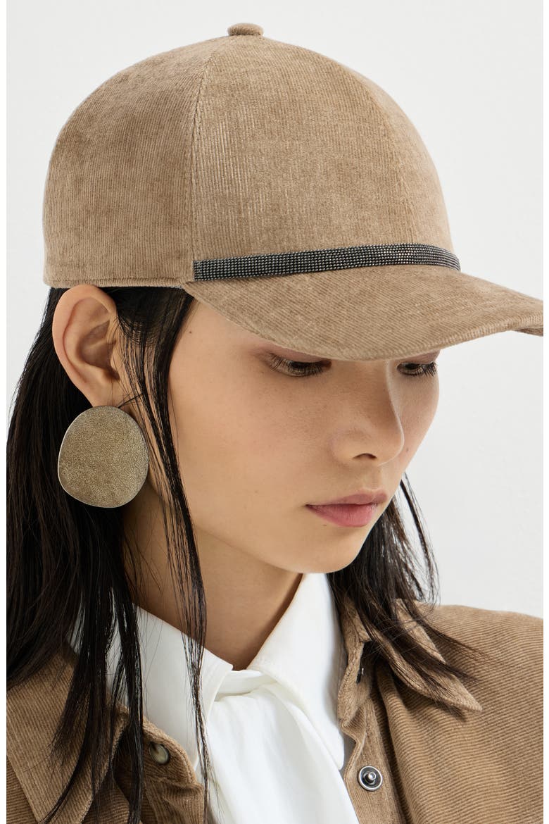 Fluid corduroy baseball cap with shiny band, Alternate, color, Cappuccino