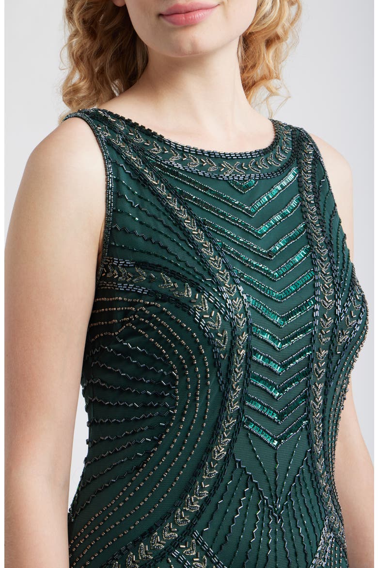 Beaded Chevron Sleeveless A-Line Gown, Alternate, color, HUNTER