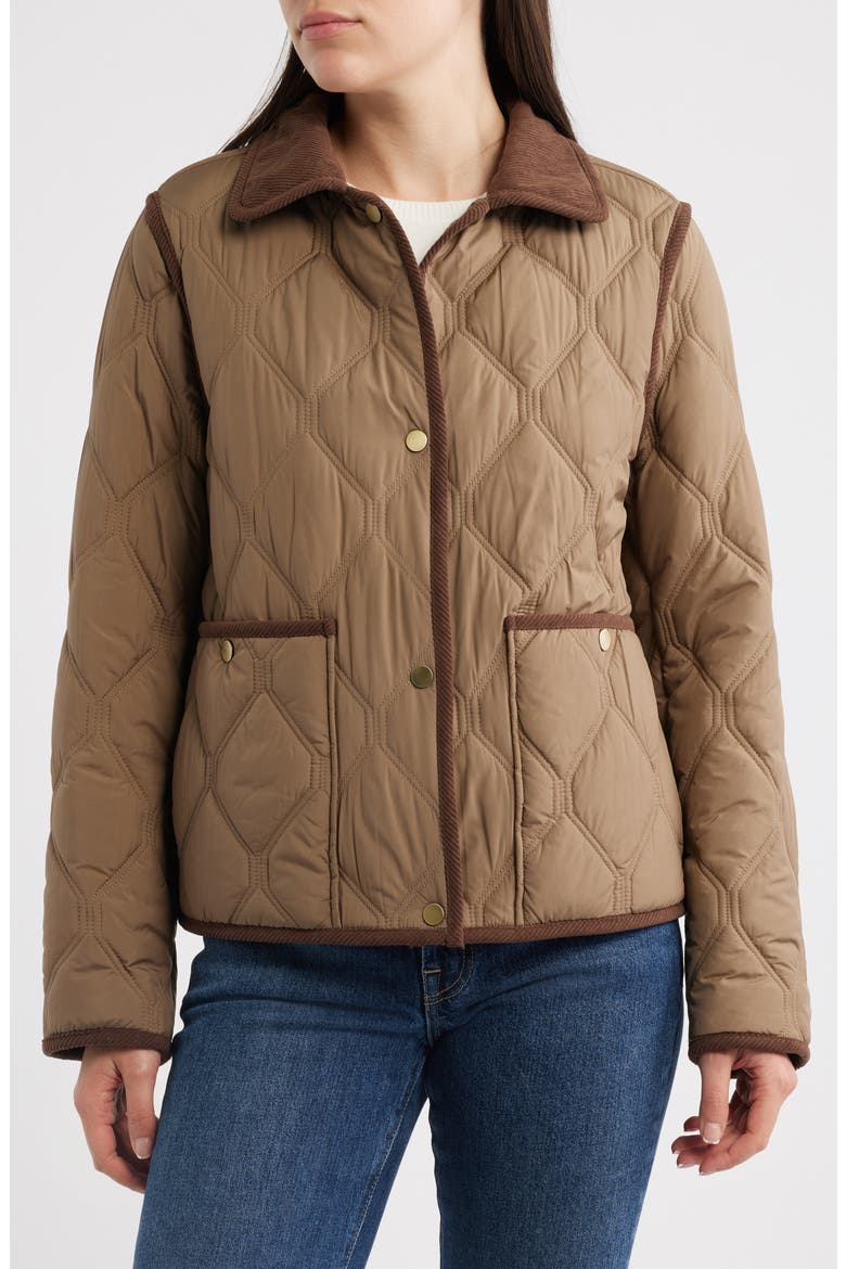 Corduroy Trim Quilted Barn Jacket, Alternate, color, SHITAKE