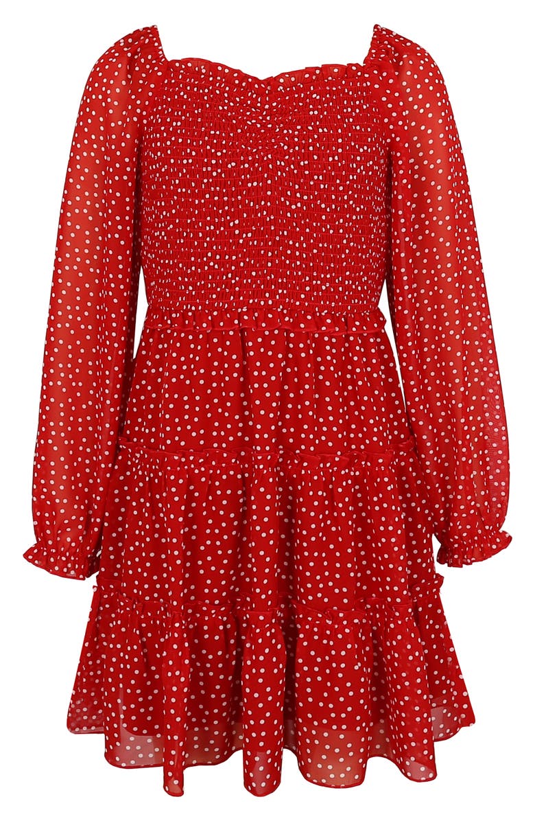 Zunie Kids' Foil Dot Tiered Dress & Headband Set, Alternate, color, Red/ White