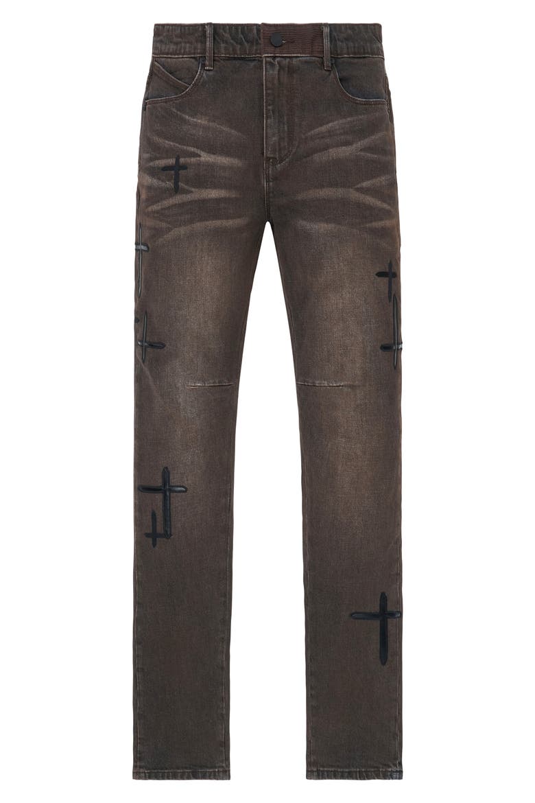 Bryant Skinny Jeans, Main, color, MOCHA DRIFT CROSS PATCH
