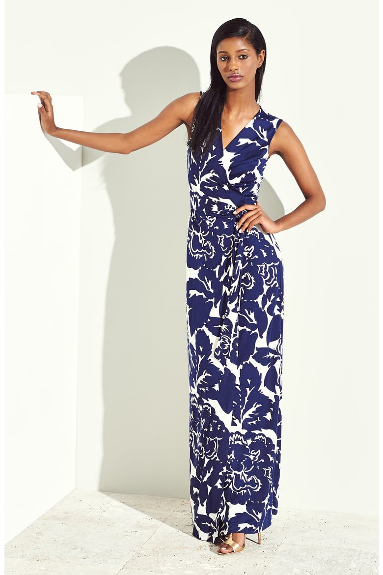 'New Yahzi Two' Print Silk Wrap Maxi Dress, Alternate, color, GIANT FLORAL SOLID MIDNIGHT