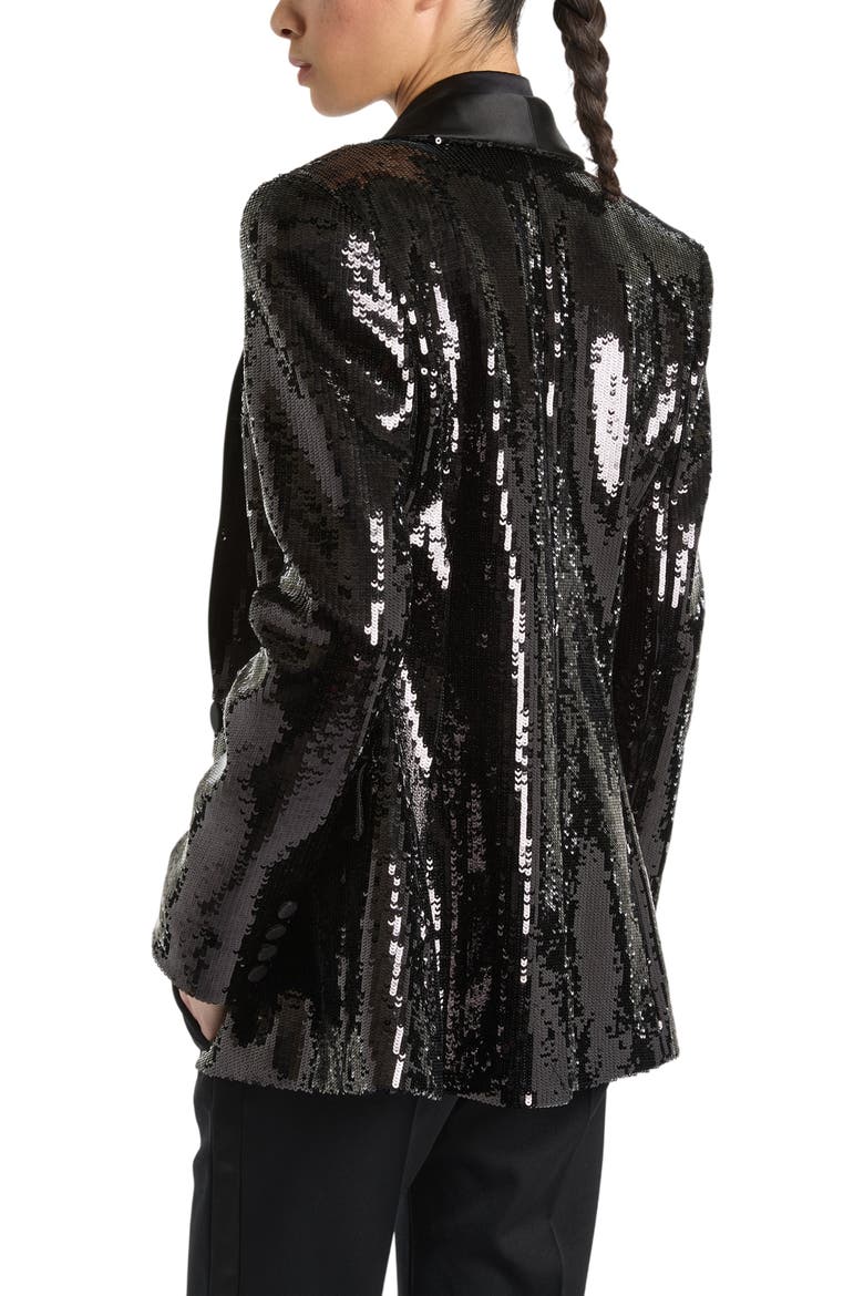 1-Button Satin Jacket with Sequins, Alternate, color, Black