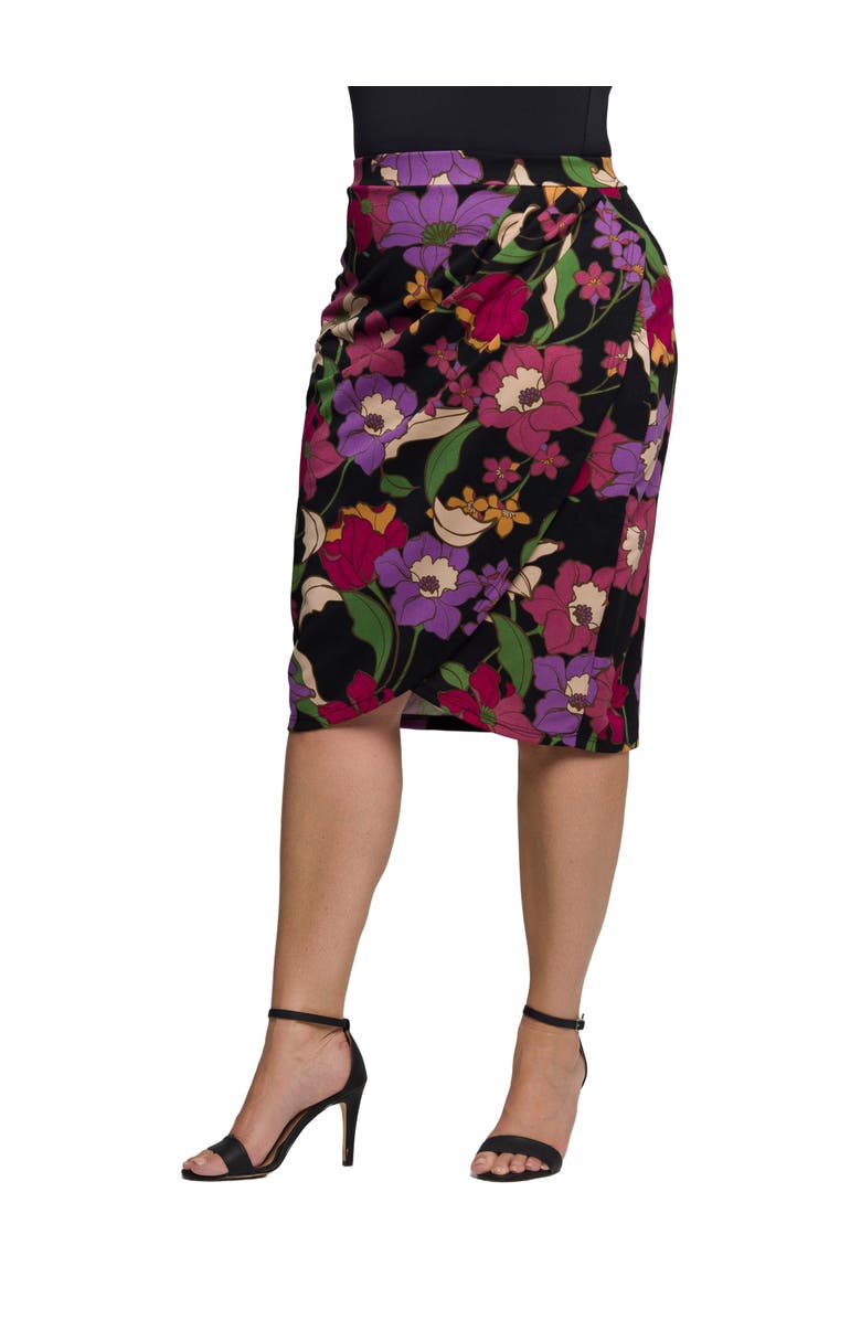 24seven Comfort Apparel Multi Floral Print Midi Pencil Skirt, Alternate, color, Black Multi