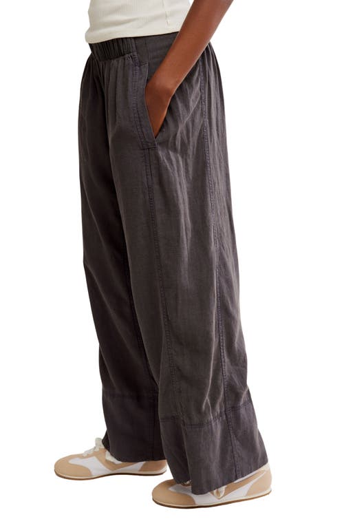 Free People Days End Pull-on Linen Blend Wide Leg Pants In Black