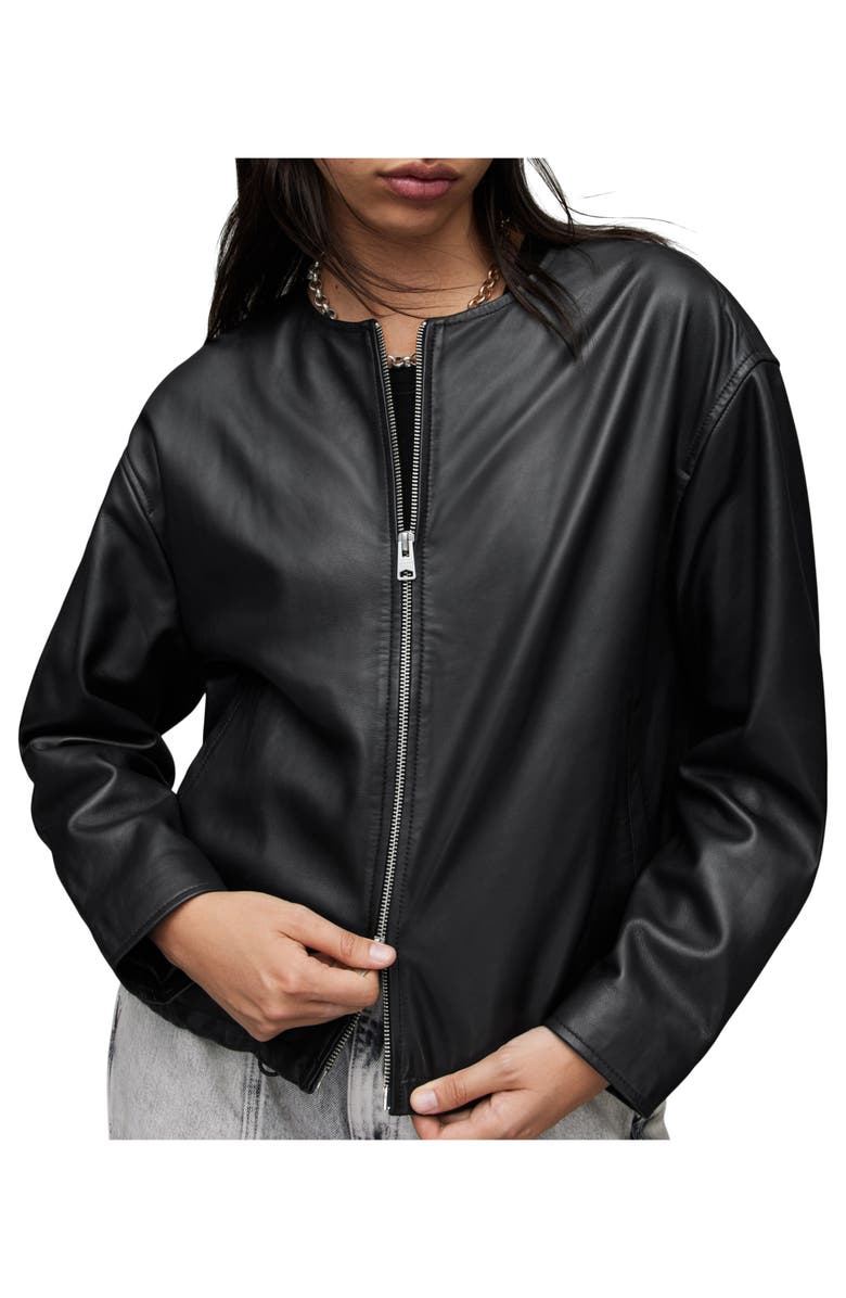 AllSaints Darcey Leather Bomber Jacket, Alternate, color,