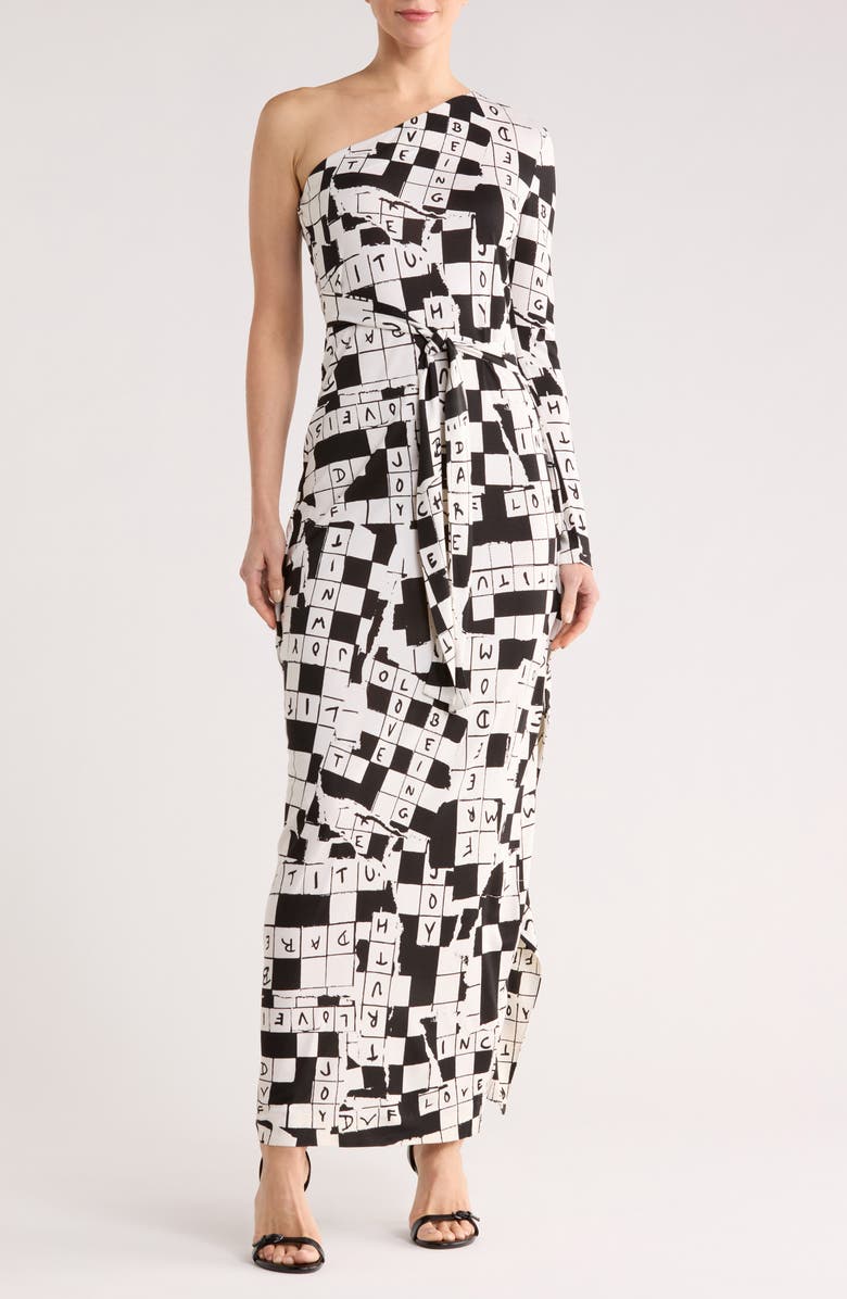 DVF Coco One-Shoulder Long Sleeve Silk Dress, Main, color, Dcwim