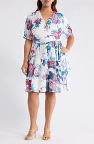 Tahari ASL Shadow Stripe & Floral Print Dress