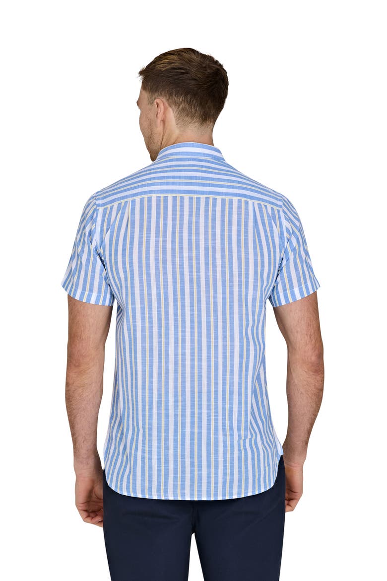 Short Sleeve Cotton Linen Look Shirt, Alternate, color, Mid Blue