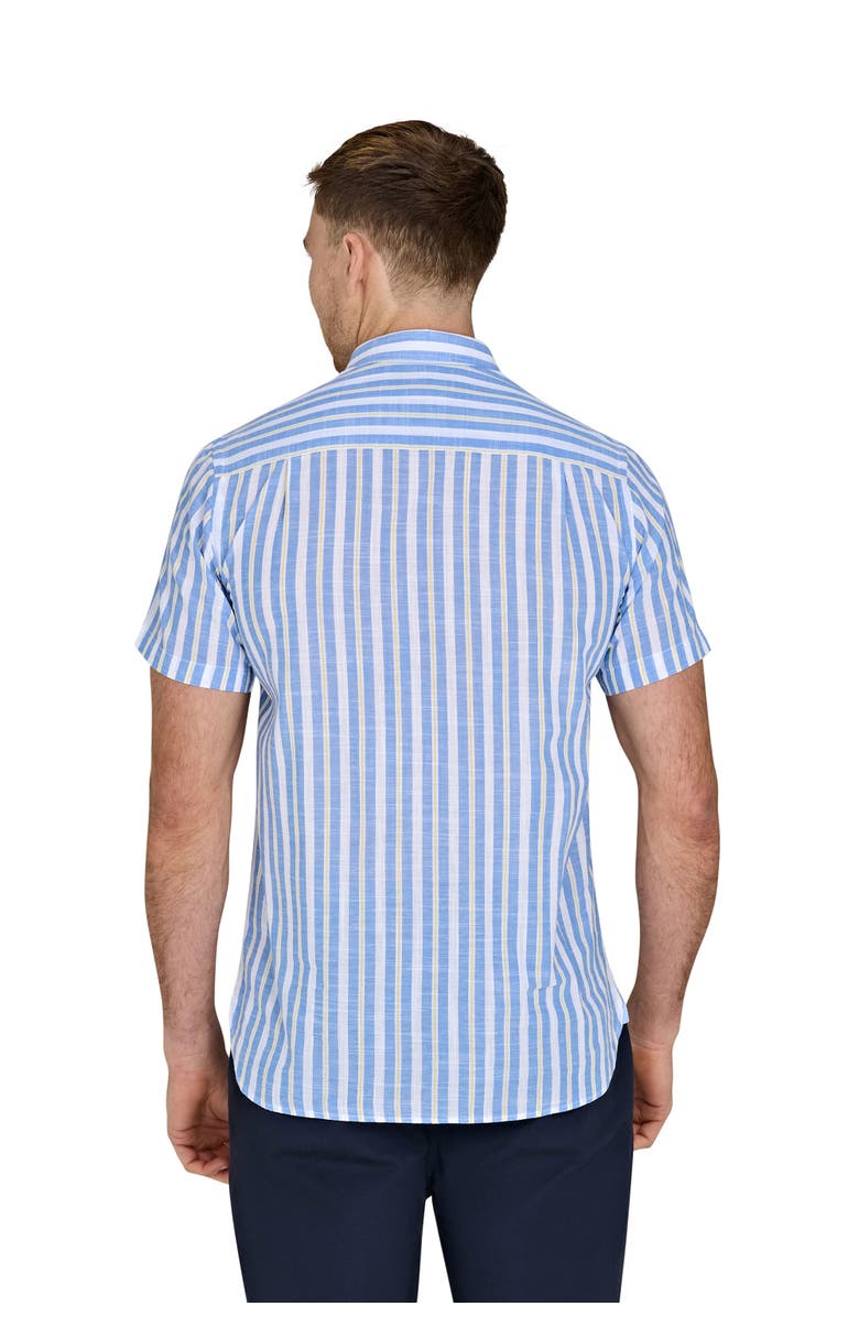 Raging Bull Short Sleeve Cotton Linen Look Shirt, Alternate, color, Mid Blue