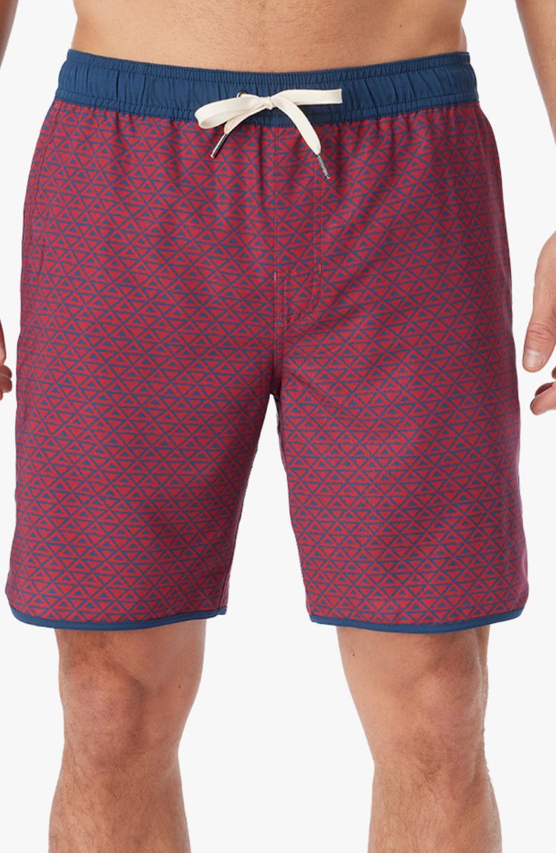 Fair Harbor The Anchor Swim Trunks, Main, color, Nautical Red Wavy Geo