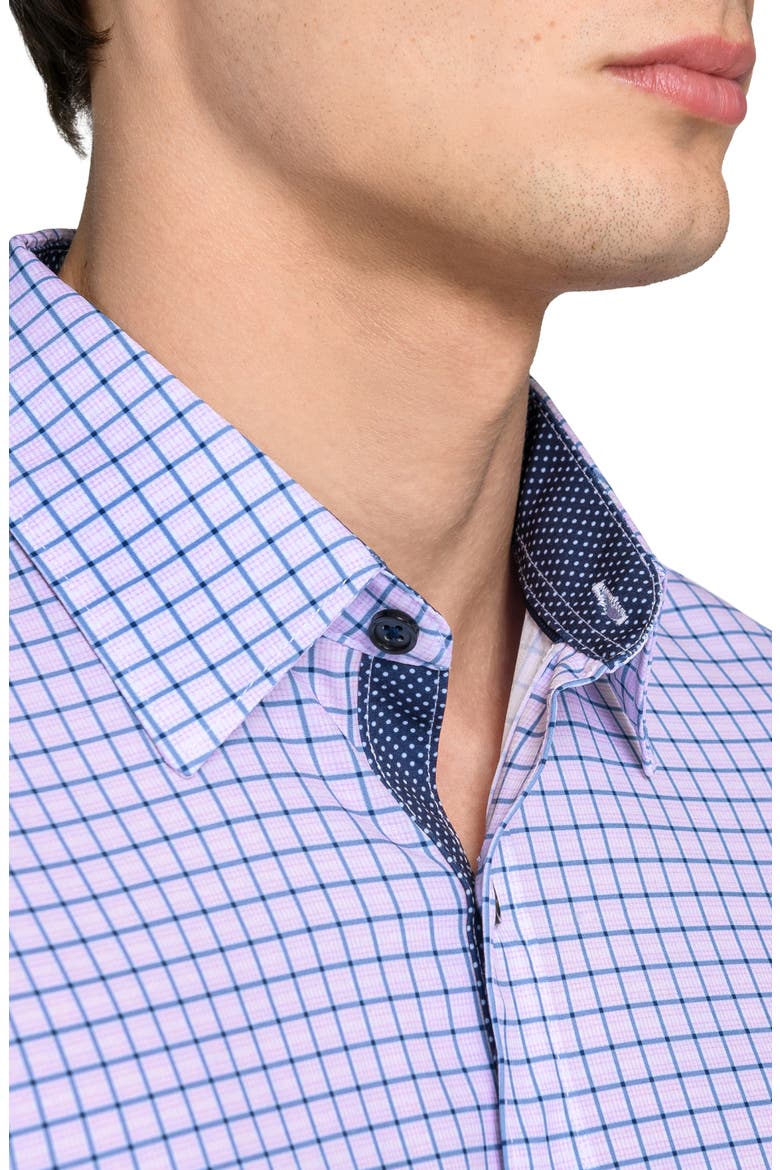 Grid Print Stretch Dress Shirt, Alternate, color, LILAC