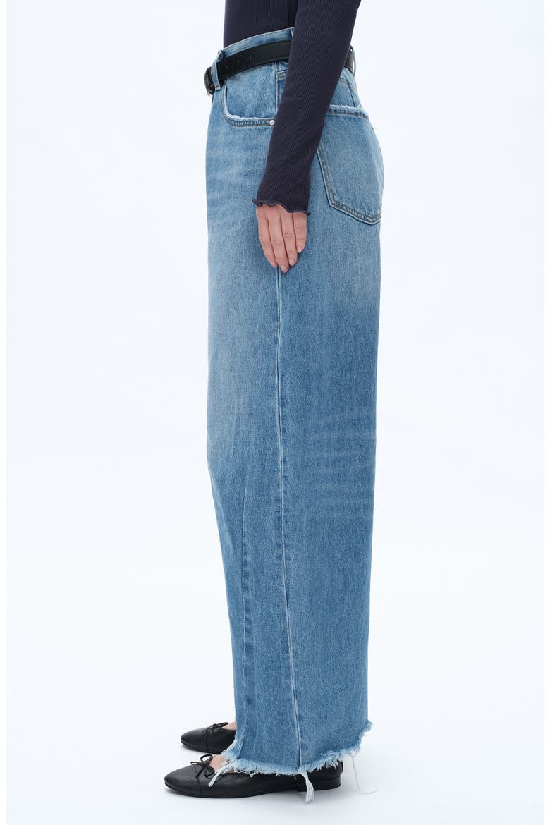Frayed Super High Waist Barrel Jeans, Alternate, color, DARK BLUE