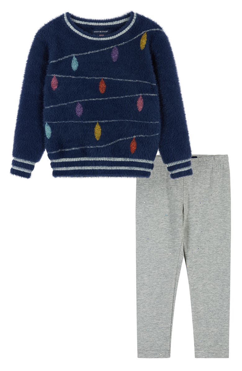 Andy & Evan Holiday Lights Metallic Sweater & Leggings Set, Main, color, 