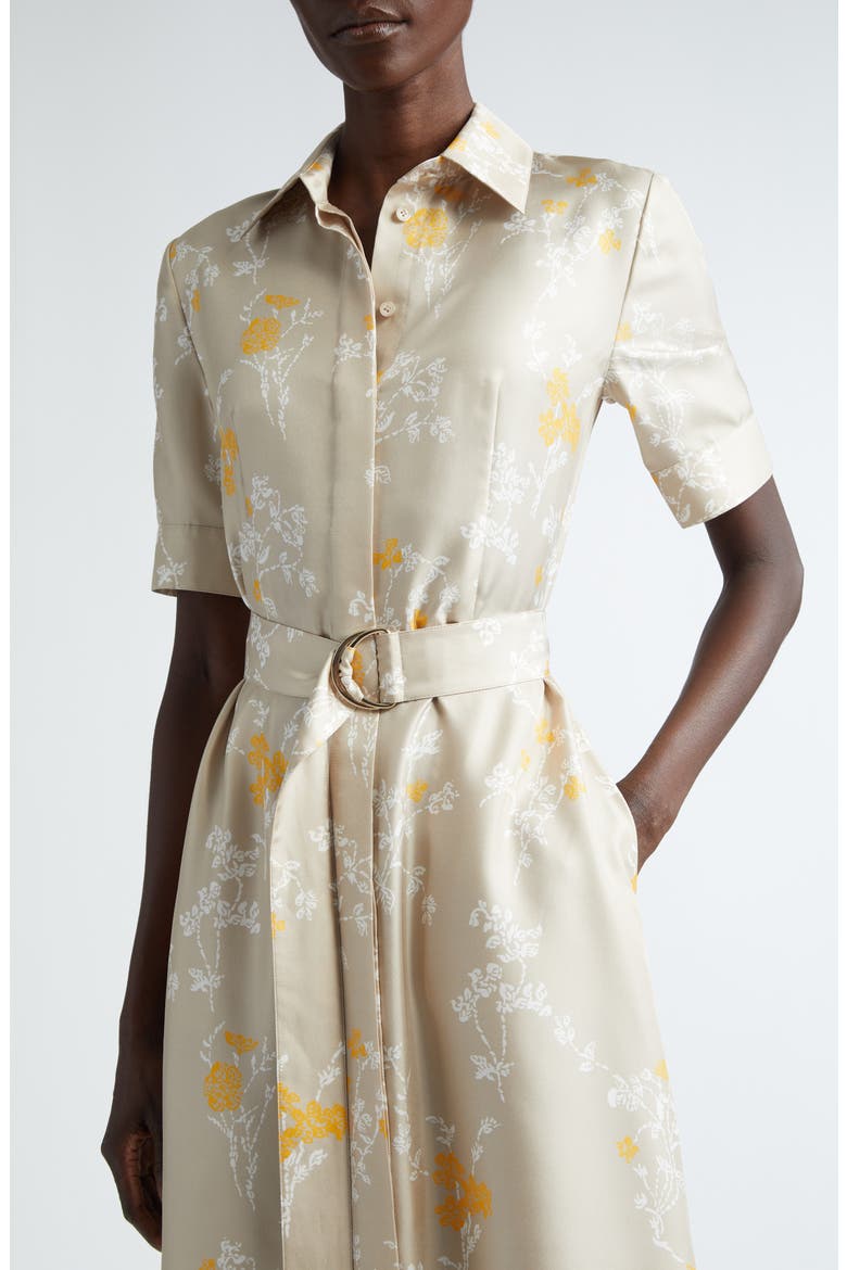 Floral Print Silk Belted Shirtdress, Alternate, color, KHAKI MULTI