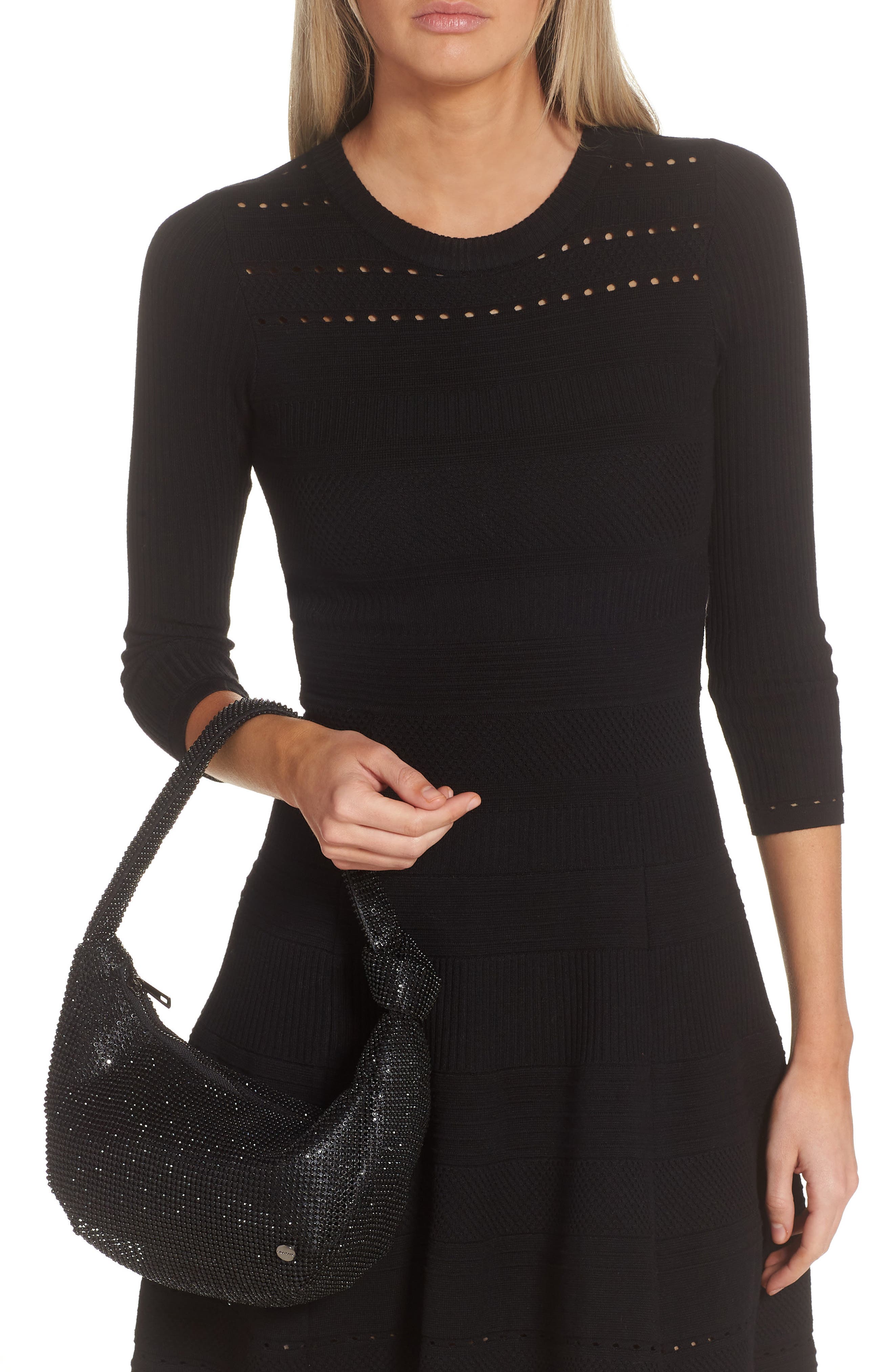 Olga Berg Jessica Crystal Croissant Bag, Alternate, color, Black