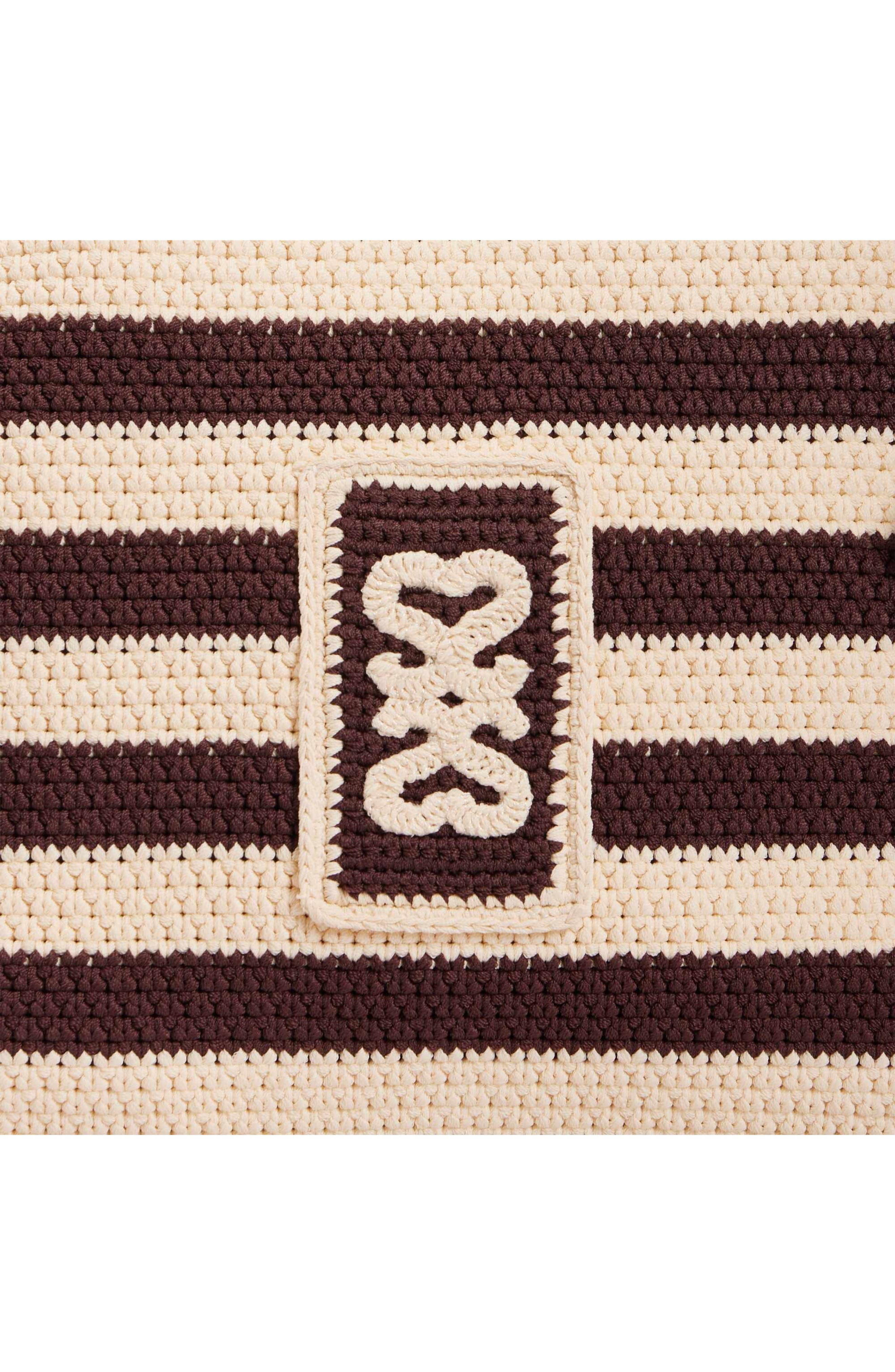 SANDRO Striped crochet bag, Alternate, color, Ecru / Brown