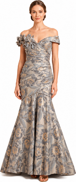 LARA New York Off Shoulder Brocade Mermaid Gown