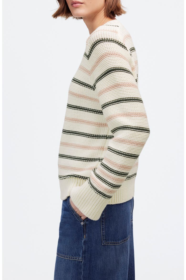 Stripe Crewneck Cotton Sweater, Alternate, color, DARK LODEN STRIPE