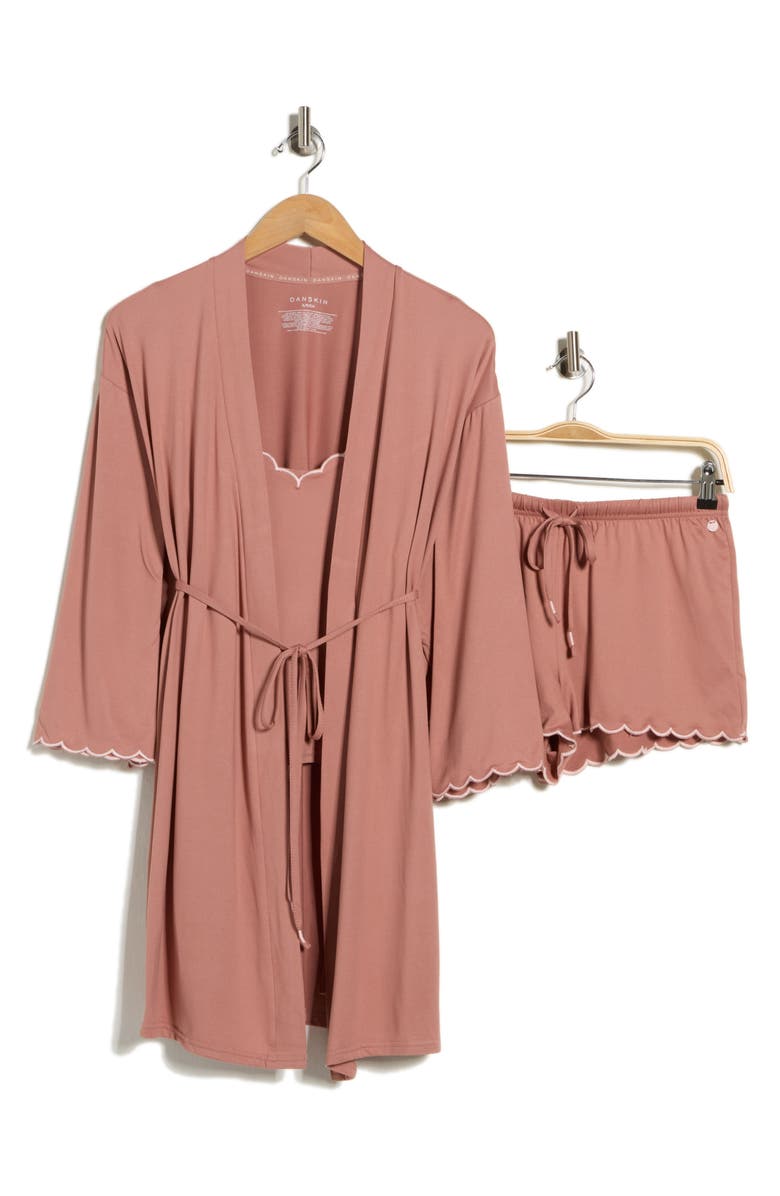 Danskin Scalloped Jersey Robe, Camisole & Shorts Set, Main, color, Copper Wood