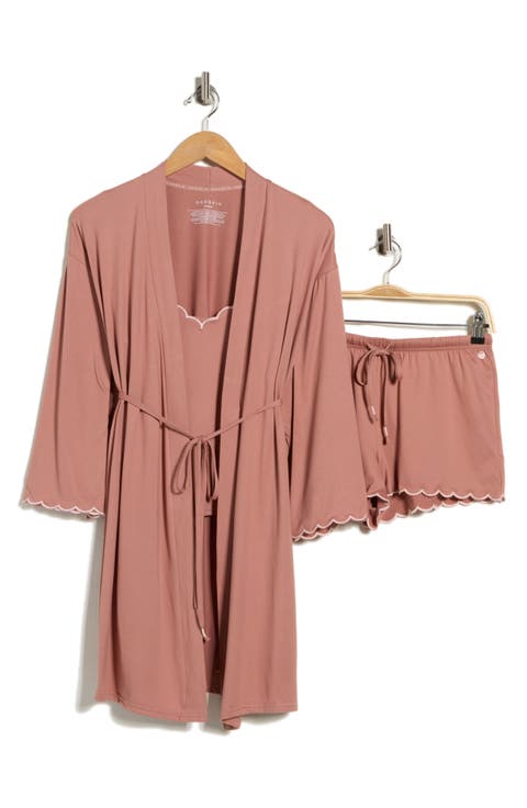 Scalloped Jersey Robe, Camisole & Shorts Set