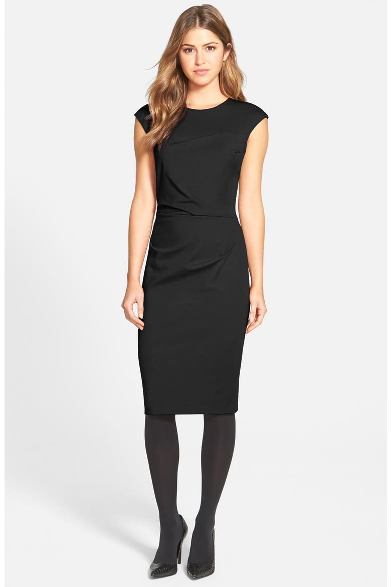 Ruched Ponte Sheath Dress, Alternate, color, BLACK
