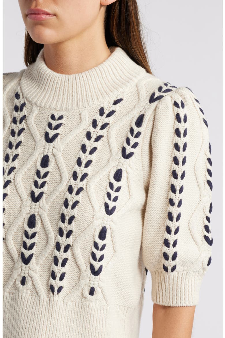 Addy Textured Elbow Sleeve Sweater, Alternate, color, OATMEAL NAVY CABLES