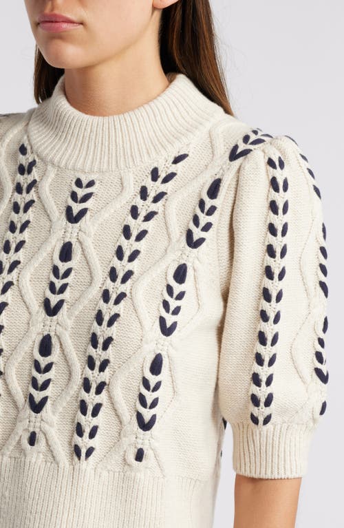 Rails Addy Textured Elbow Sleeve Sweater In Oatmeal Navy Cables