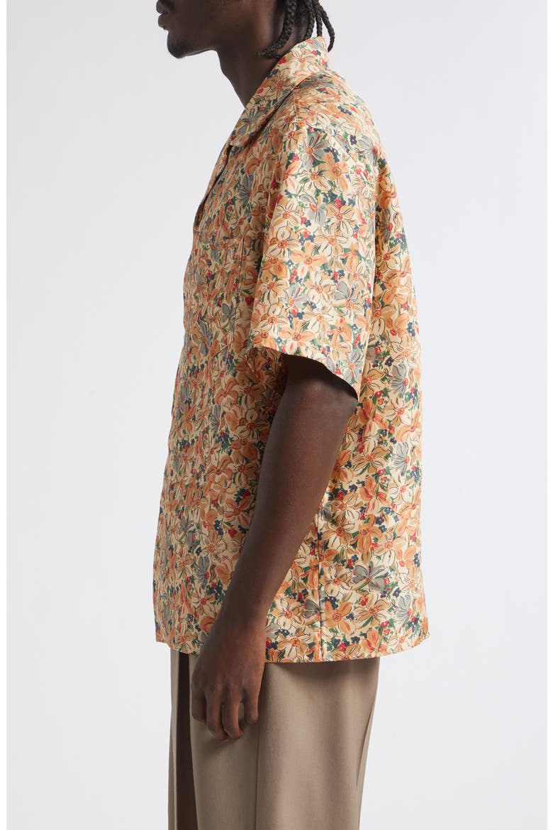 Papier Floral Short Sleeve Silk Poplin Button-Up Shirt, Alternate, color, BEIGE MULTI