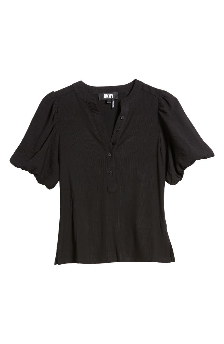 DKNY Puff Sleeve Mixed Media Henley Top, Alternate, color,