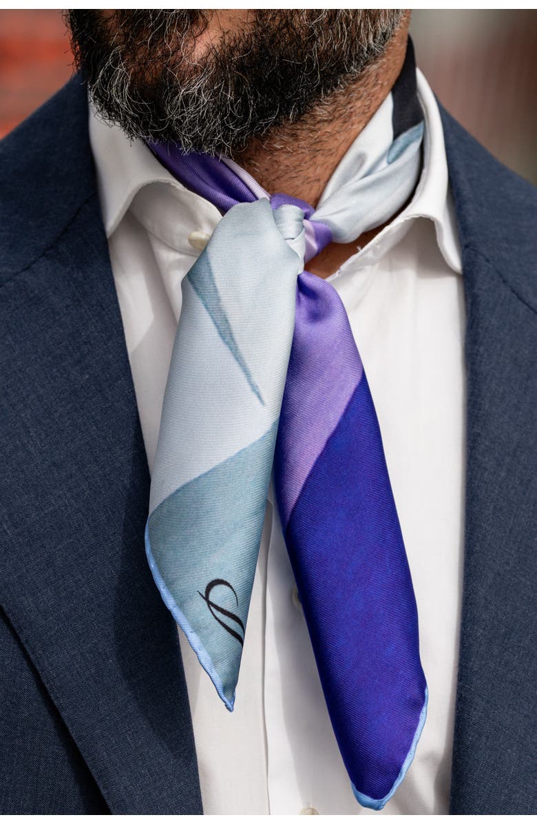 Elizabetta Jazz - Hand Rolled Silk Neckerchief for Men, Alternate, color, Blue