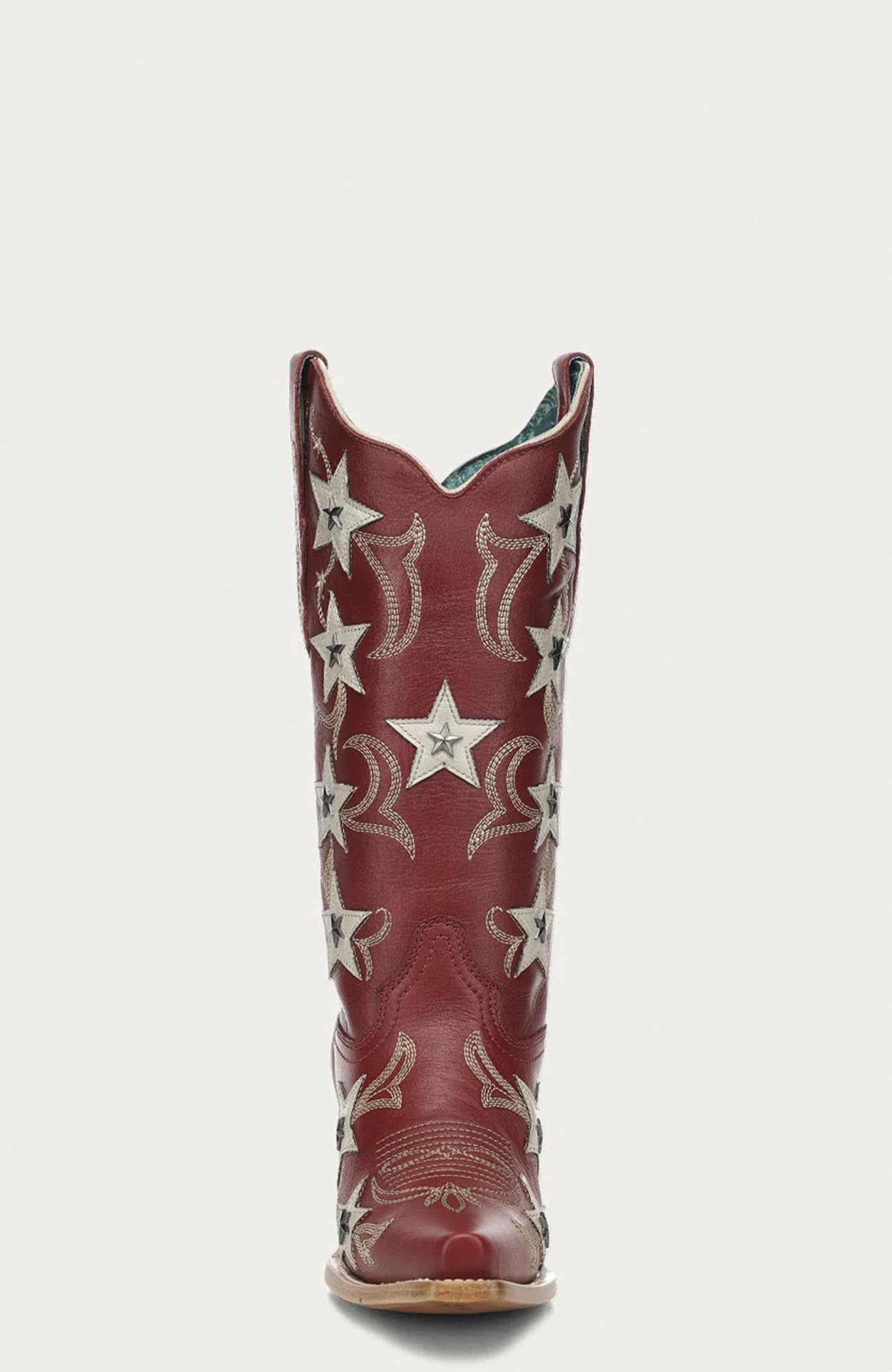 Detailed Embroidery Leather Overlay Studded Western Boots, Alternate, color, Red