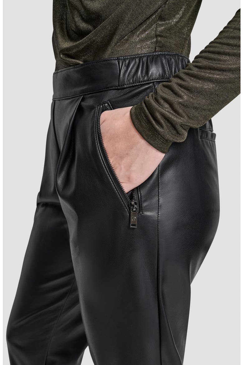 Faux Leather Tapered Zip Hem Pants, Alternate, color, BLACK