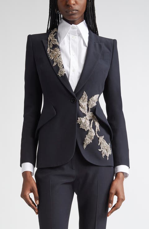 Banshee Embroidery Leaf Crepe Blazer