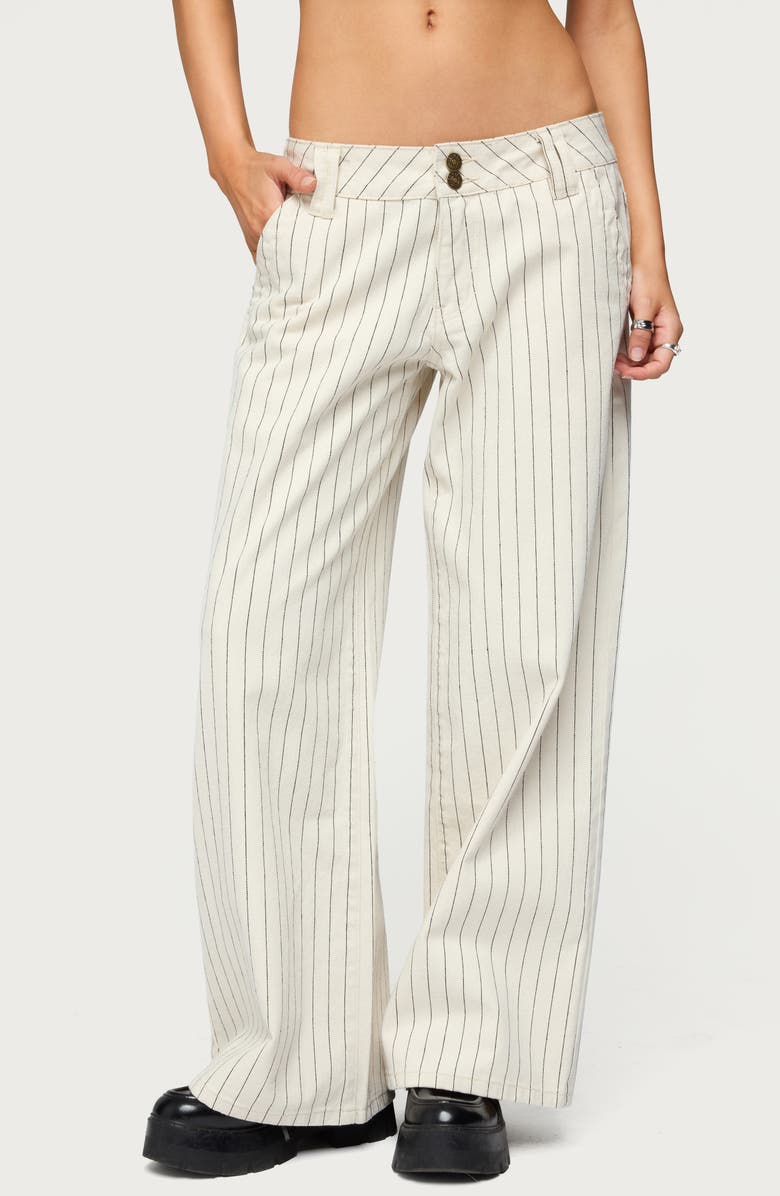 EDIKTED Cory Stripe Low Rise Wide Leg Jeans, Main, color, Cream