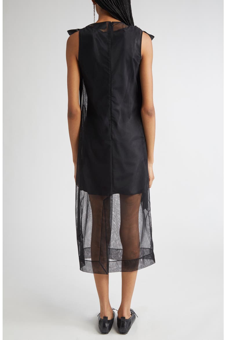 Bow Detail Sheer Tulle Midi Dress, Alternate, color, BLACK