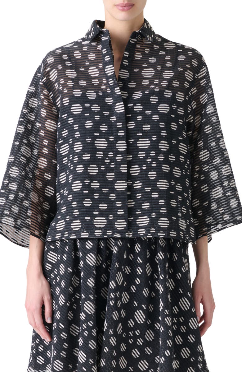 Akris punto Circle Print Burnout Stripe Boxy Shirt, Main, color, Black-Cream