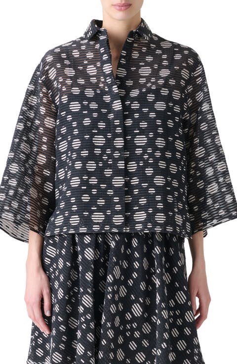 Circle Print Burnout Stripe Boxy Shirt