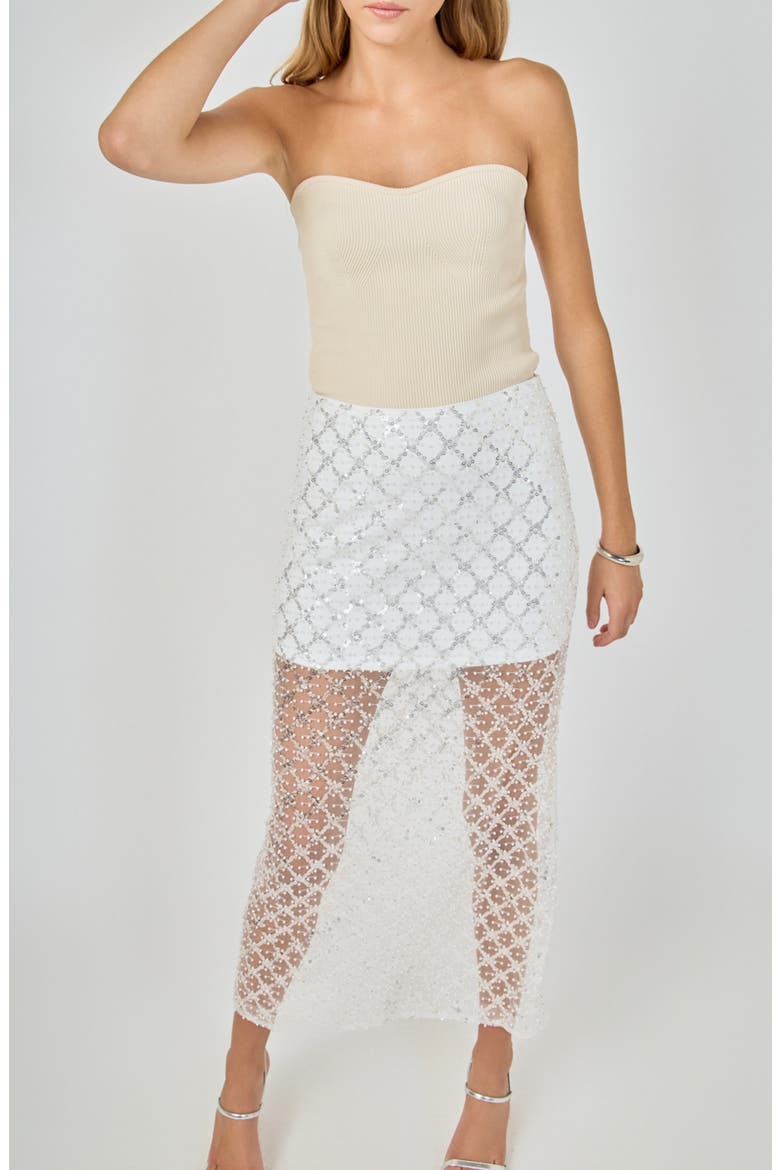 Embellished Mesh Maxi Skirt, Alternate, color, WHITE