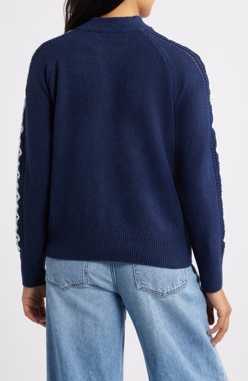 City Blues Embroidered Sleeve Mock Neck Sweater In Blue