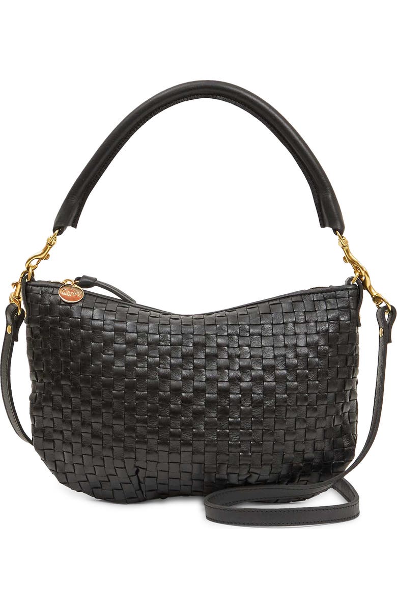 Clare V. Petit Moyen Woven Leather Shoulder Bag, Main, color, Black